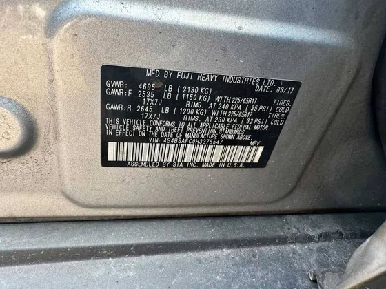 2017 Subaru Outback VIN 4S4BSAFC0H3375547 - photo 13 of 13