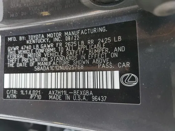 2022 Lexus ES VIN 58ADA1C12NU025768 - photo 4 of 14