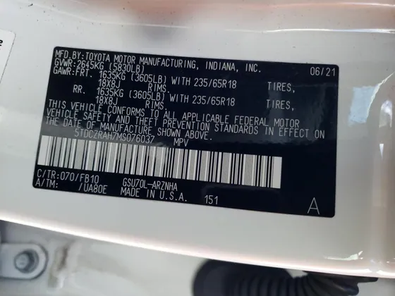 2021 Toyota Highlander VIN 5TDCZRAH7MS076037 - photo 10 of 13