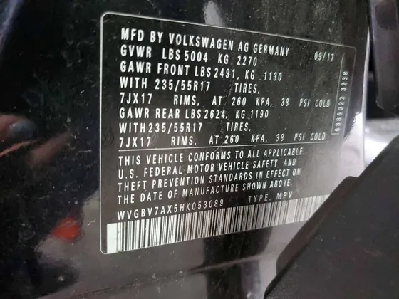 2017 Volkswagen Tiguan VIN WVGBV7AX5HK053089 - photo 11 of 11